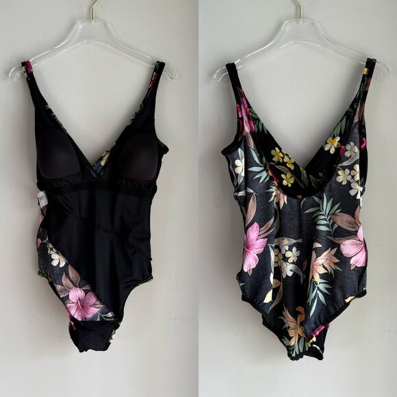 Vintage Miraclesuit Black Hawaiian Floral One Piece Swimsuit Size 18 Hibiscus - Picture 5 of 8